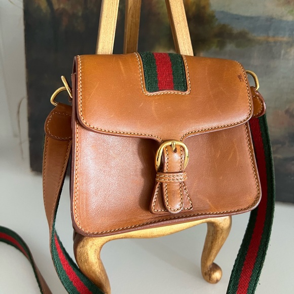 Gucci Ophidia Brown Leather Crossbody Bag with Green and Red Strap - Picture 3 of 8